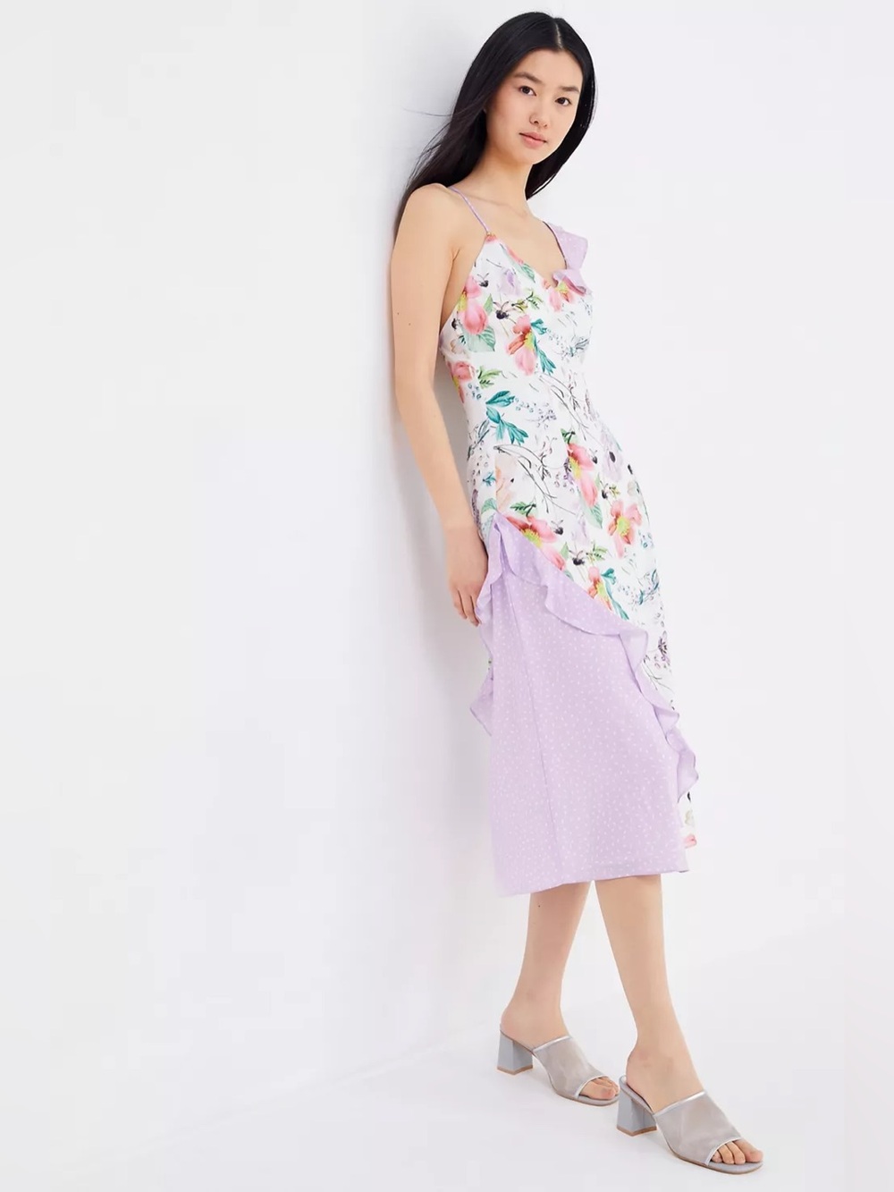 Darcie Mixed Print Cross-Back Midi Dress from Urban Outfitters